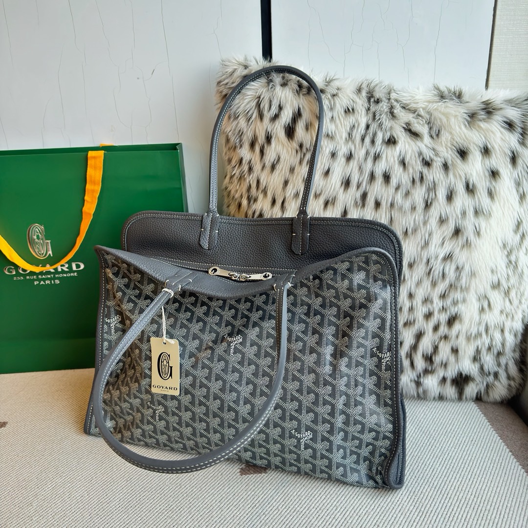 Goyard Hardy grey full monogram canvas calfskin hand tote bag