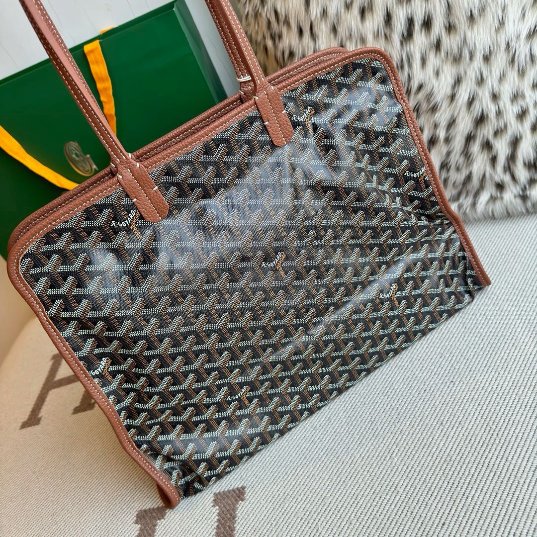 Goyard Hardy brown monogram canvas calfskin large hand tote bag