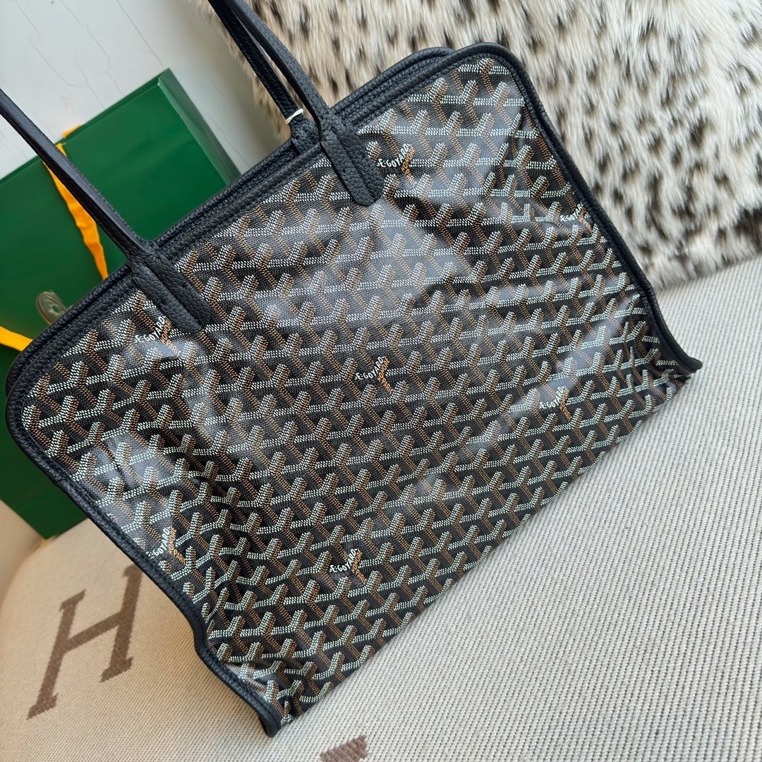 Goyard Hardy black monogram canvas calfskin hand tote bag
