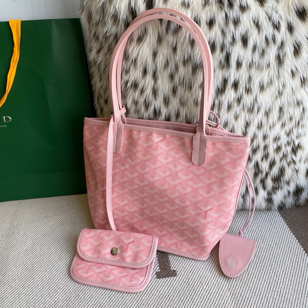 Goyard Anjou mini pink canvas calfskin reversible basket tote bag