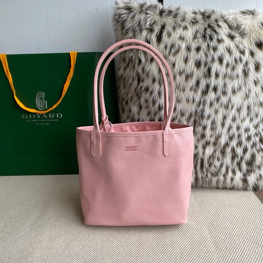 Goyard Anjou mini pink canvas calfskin reversible basket tote bag