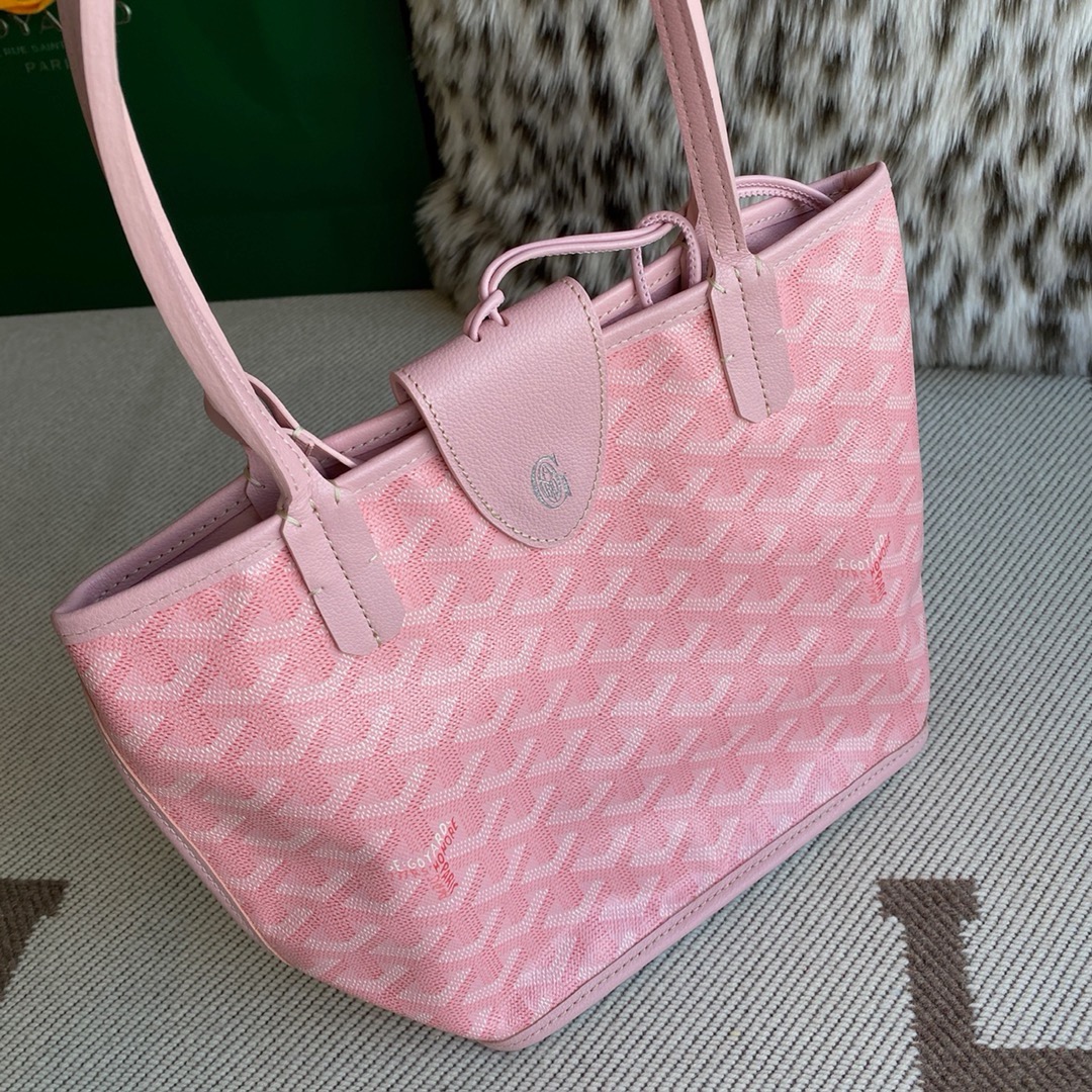 Goyard Anjou mini pink canvas calfskin reversible basket tote bag
