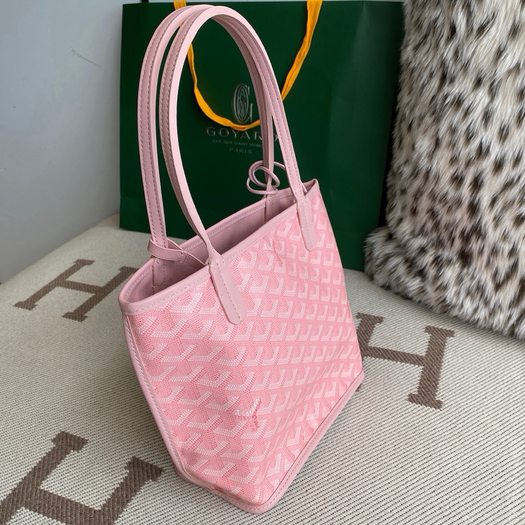 Goyard Anjou mini pink canvas calfskin reversible basket tote bag