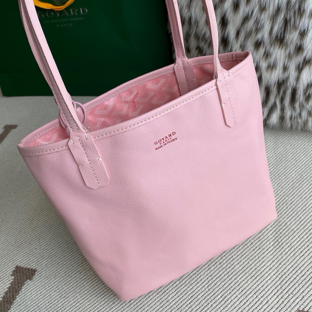 Goyard Anjou mini pink canvas calfskin reversible basket tote bag