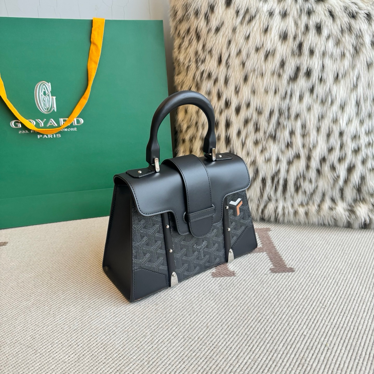 Goyard Saigon Nano black hard saigon bag wooden handle handbag