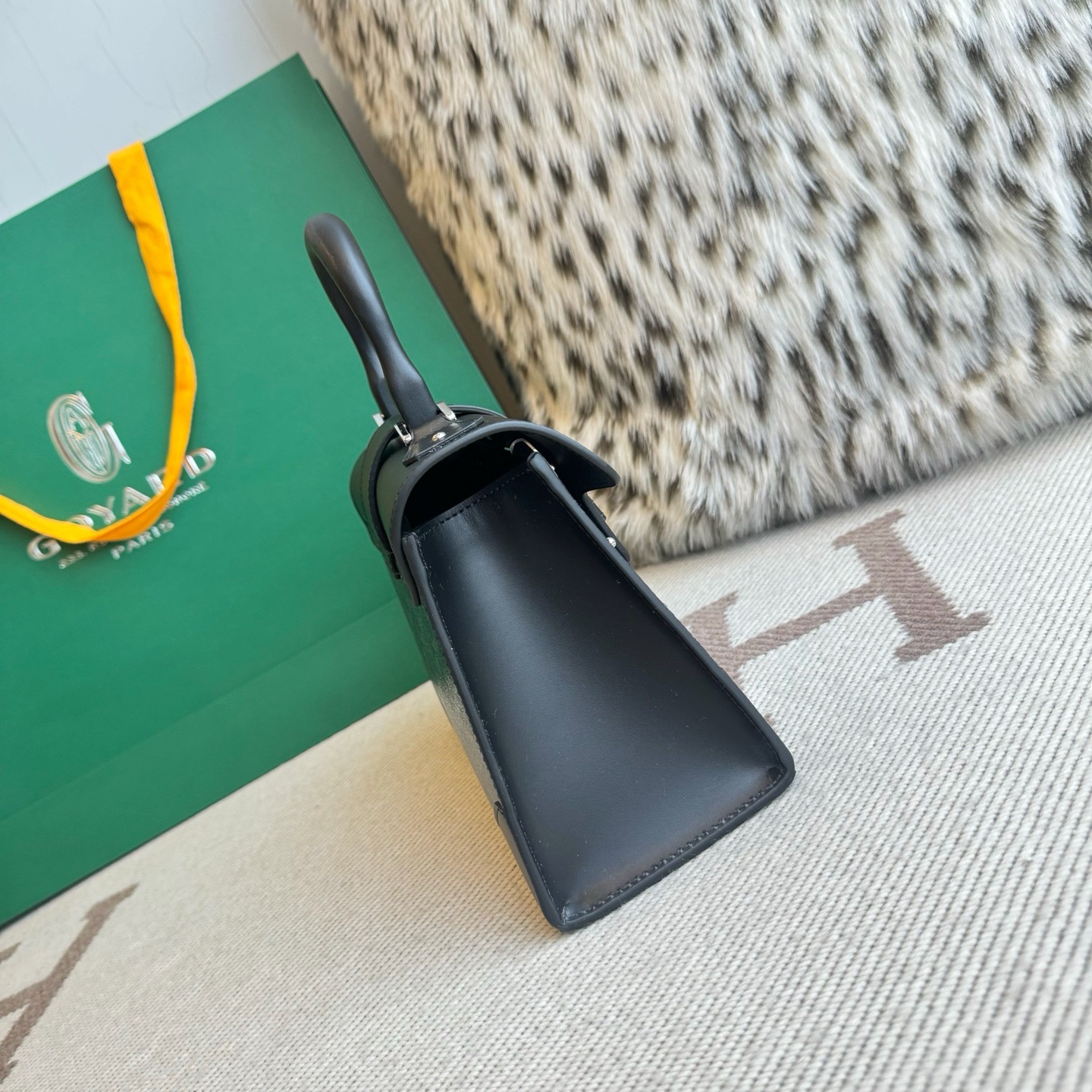 Goyard Saigon Nano black hard saigon bag wooden handle handbag