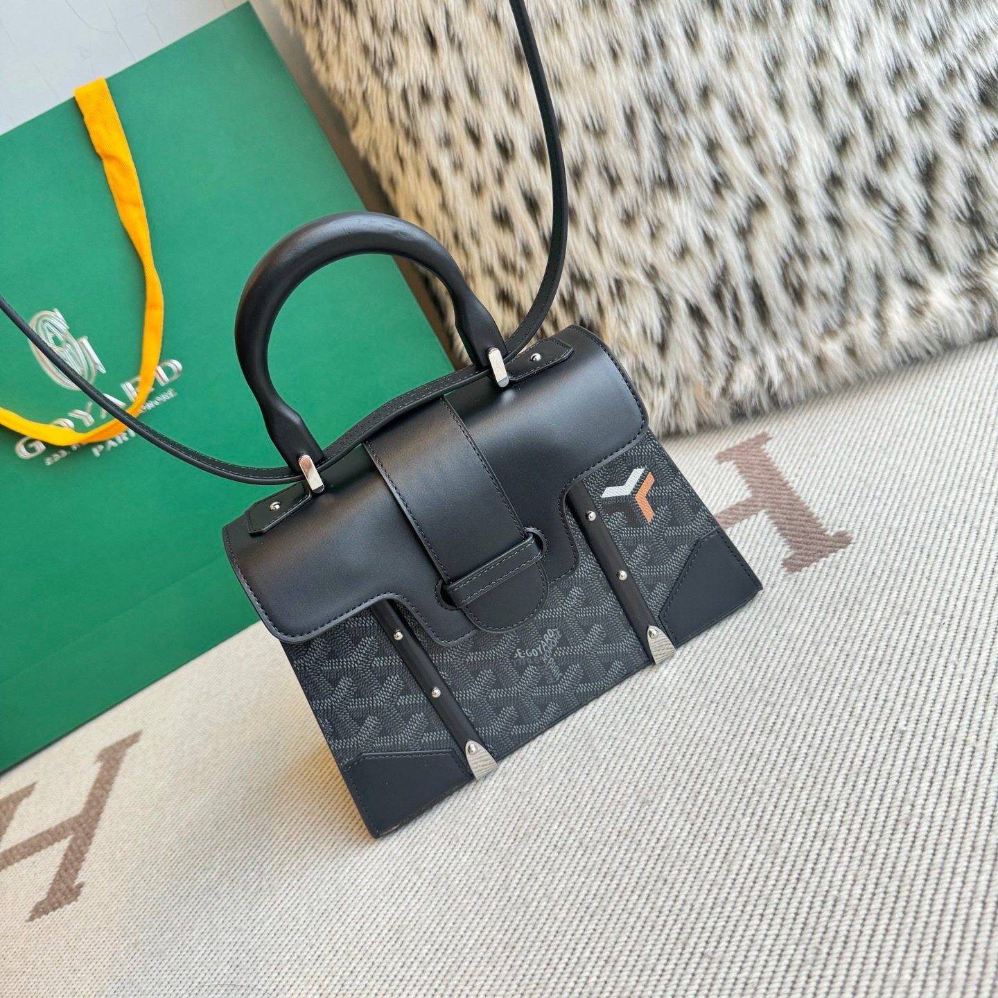 Goyard Saigon Nano black hard saigon bag wooden handle handbag