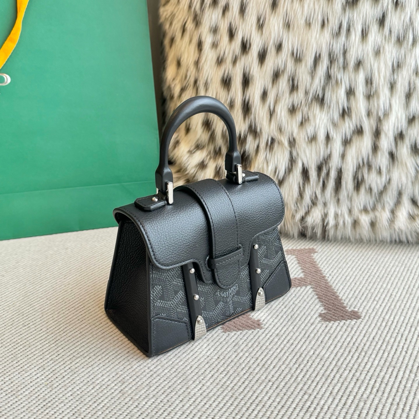 Goyard Saigon Nano black hard saigon bag wooden handle handbag