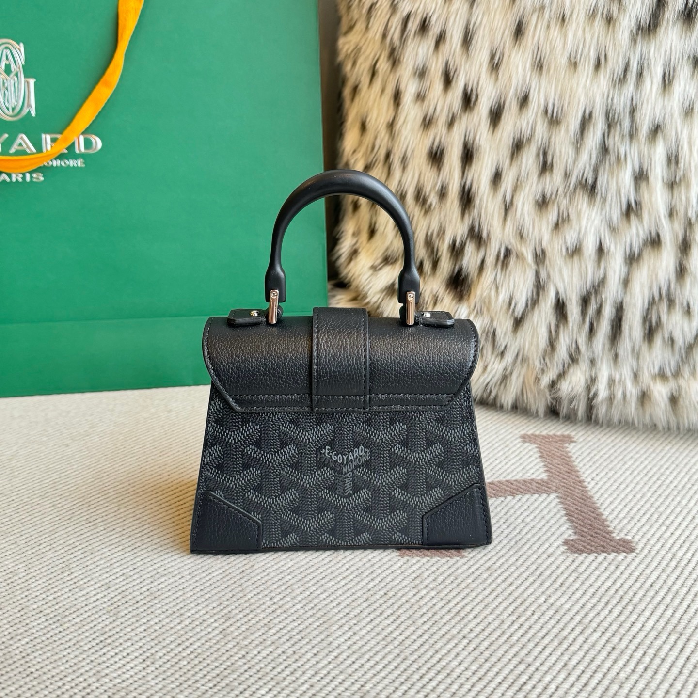 Goyard Saigon Nano black hard saigon bag wooden handle handbag