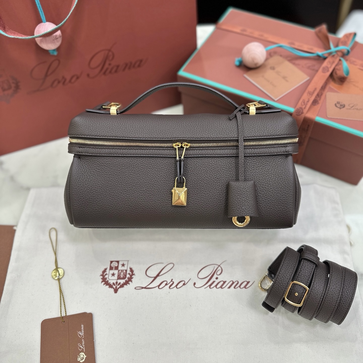 Loro Piana Extra Softy Bag L29 dark brown cowhide leather handbag