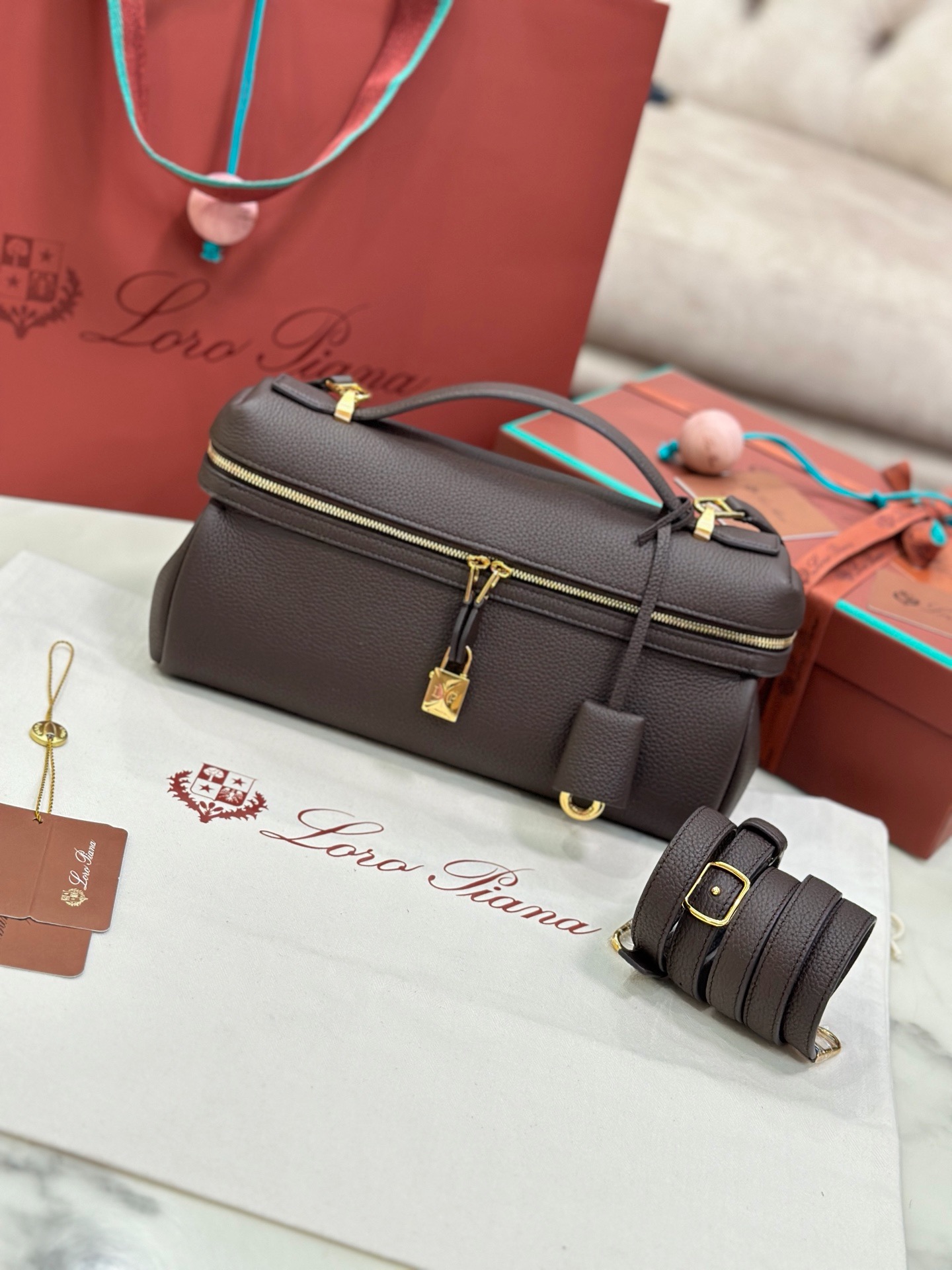 Loro Piana Extra Softy Bag L29 dark brown cowhide leather handbag