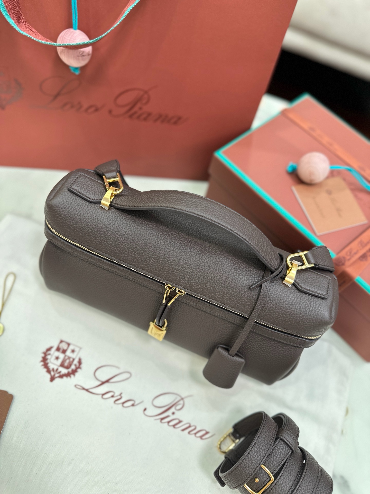 Loro Piana Extra Softy Bag L29 dark brown cowhide leather handbag