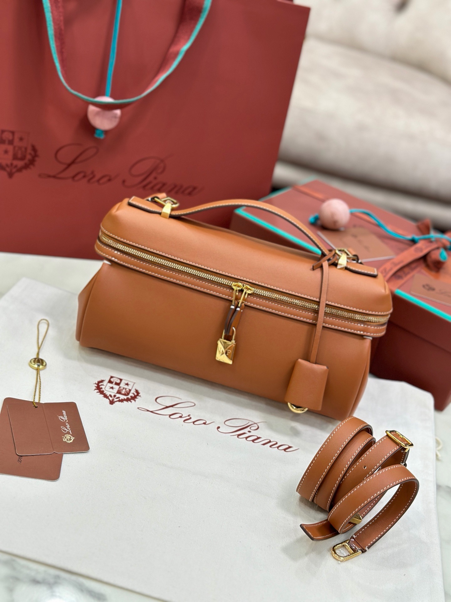 Loro Piana Extra Softy Bag L29 brown smooth cowhide leather handbag