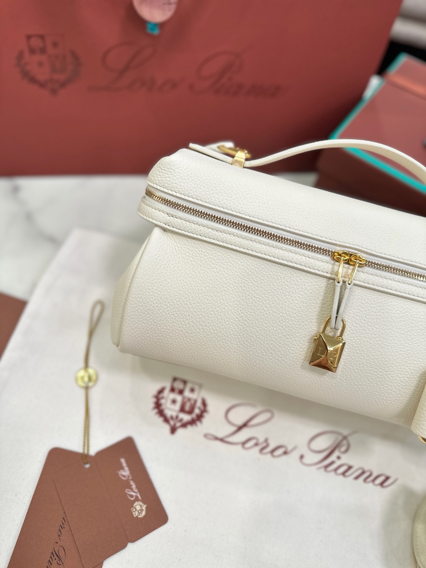 Loro Piana Extra Softy Bag L29 white cowhide leather handbag 