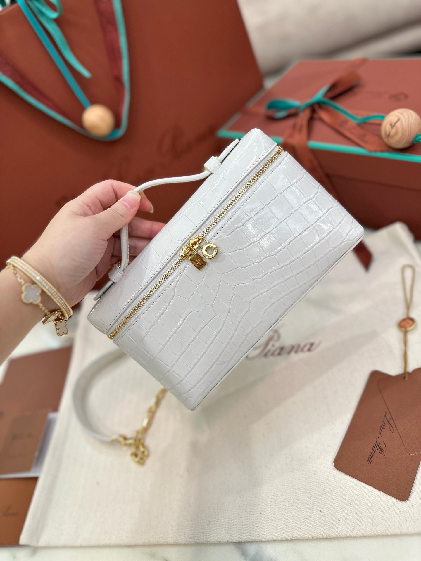 Loro Piana L19CM white alligator leather handbag