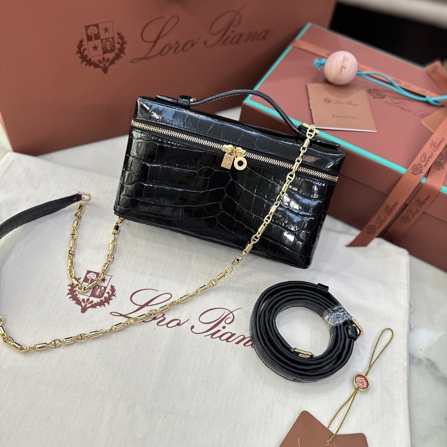 Loro Piana L19 black alligator leather handbag