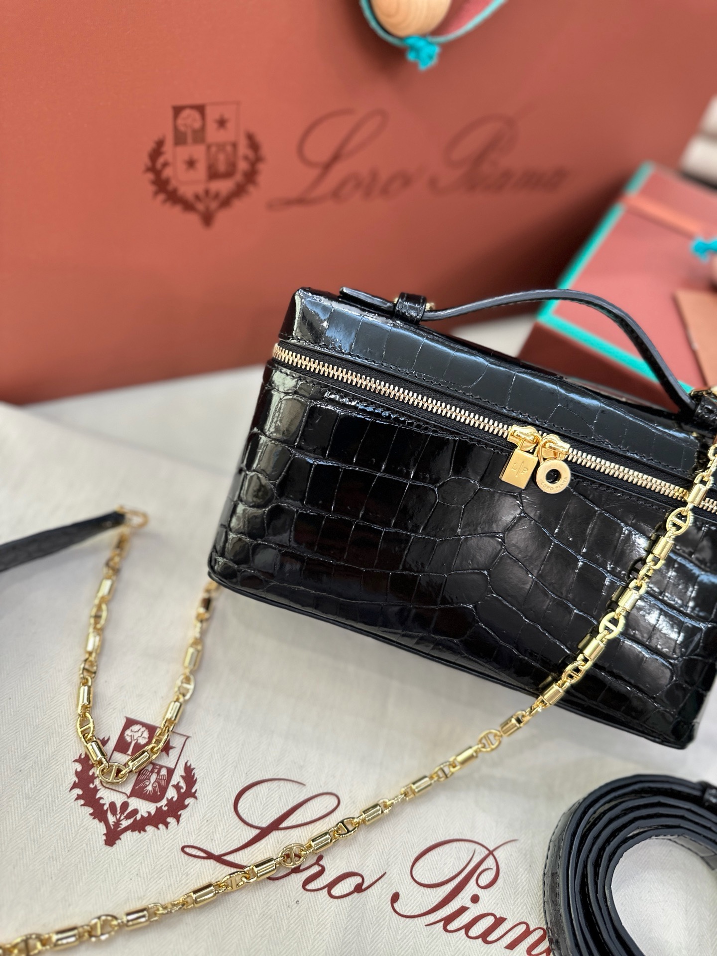 Loro Piana L19 black alligator leather handbag