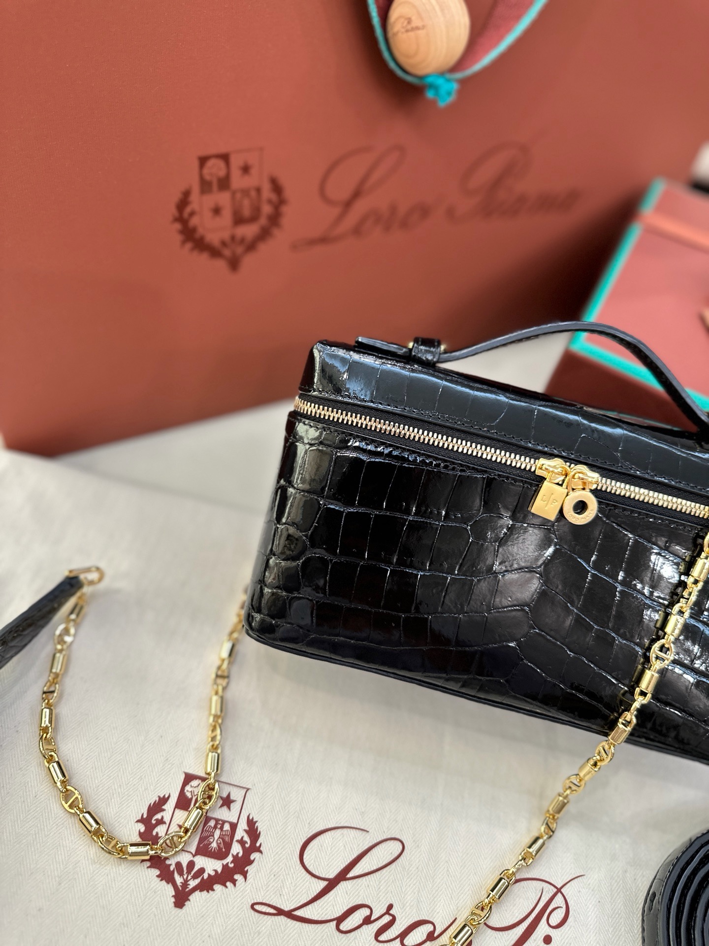 Loro Piana L19 black alligator leather handbag