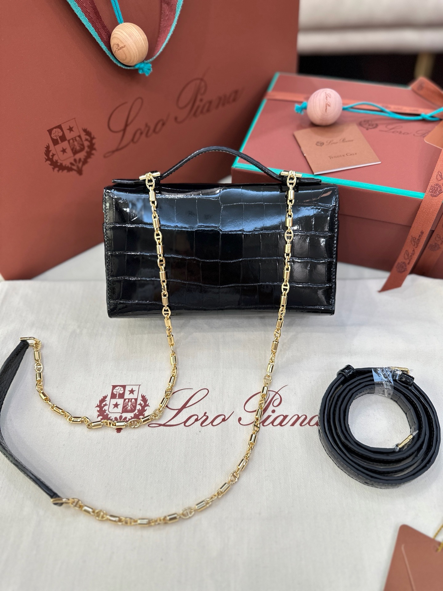 Loro Piana L19 black alligator leather handbag