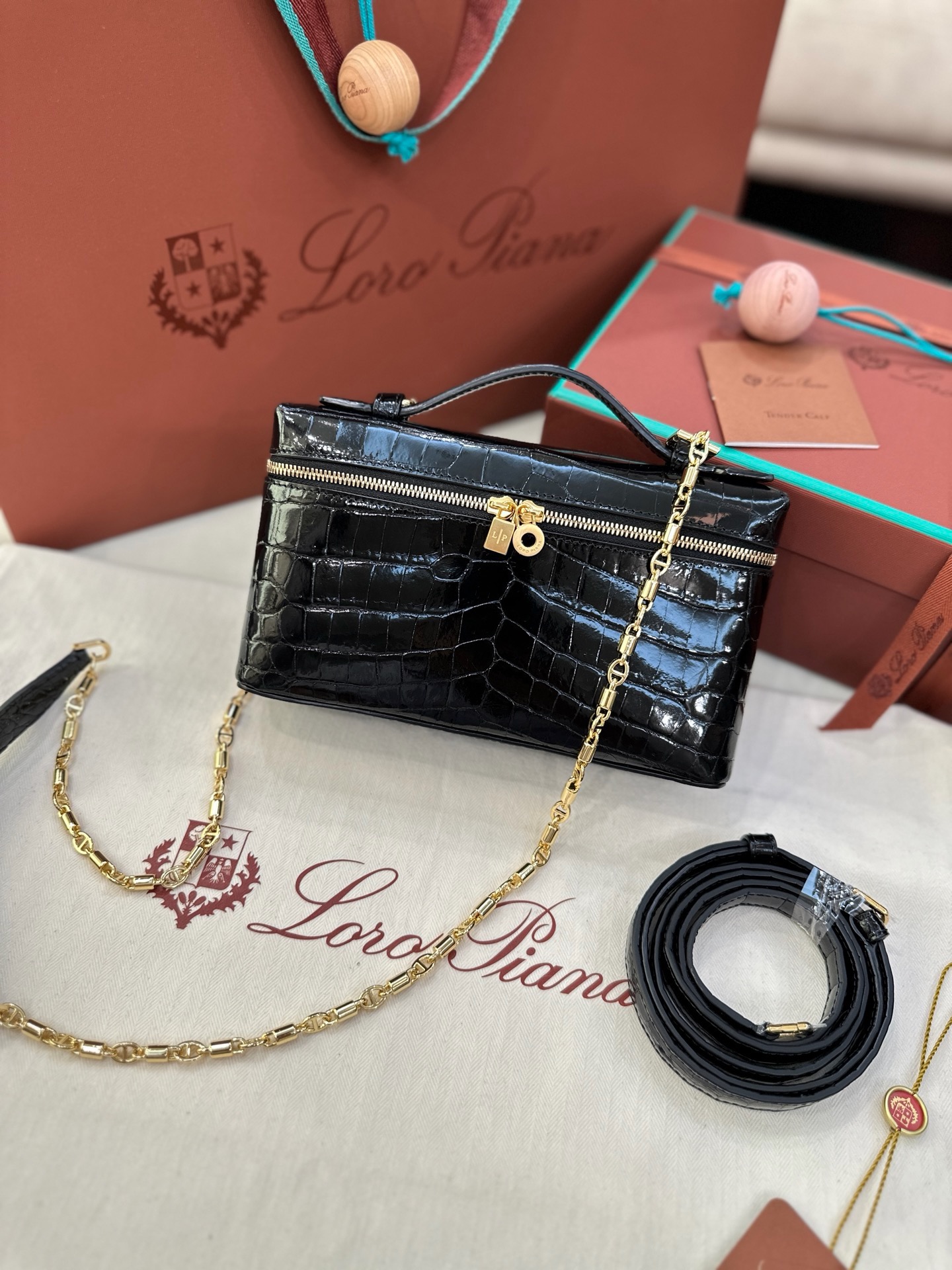 Loro Piana L19 black alligator leather handbag