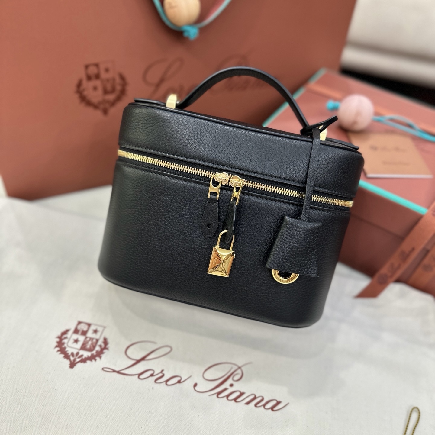 Loro Piana L21 black sheepskin leather handbag
