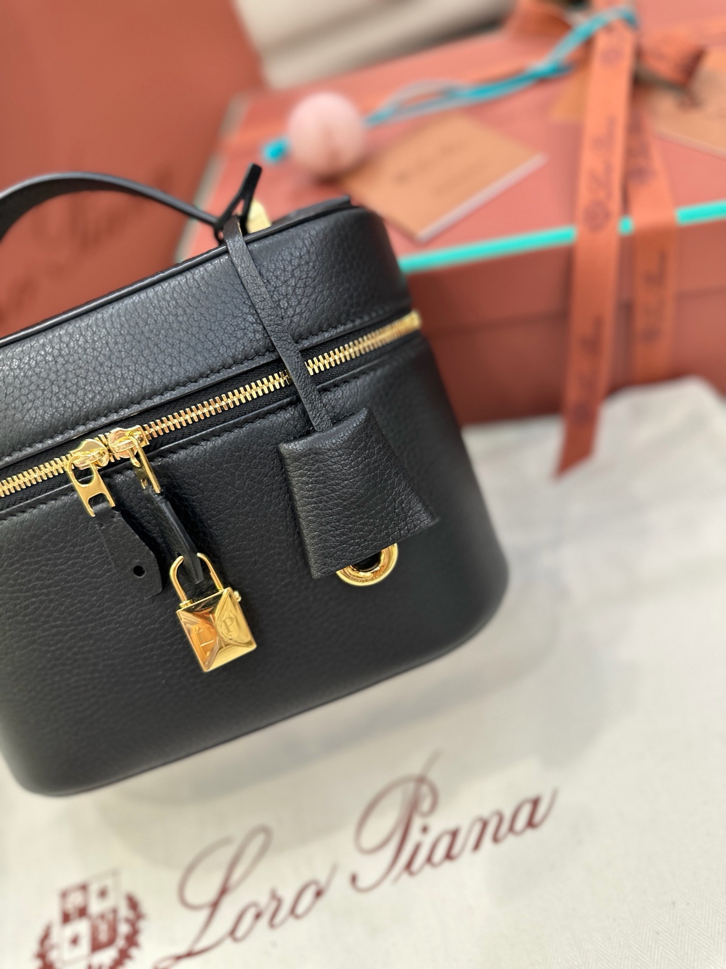 Loro Piana L21 black sheepskin leather handbag