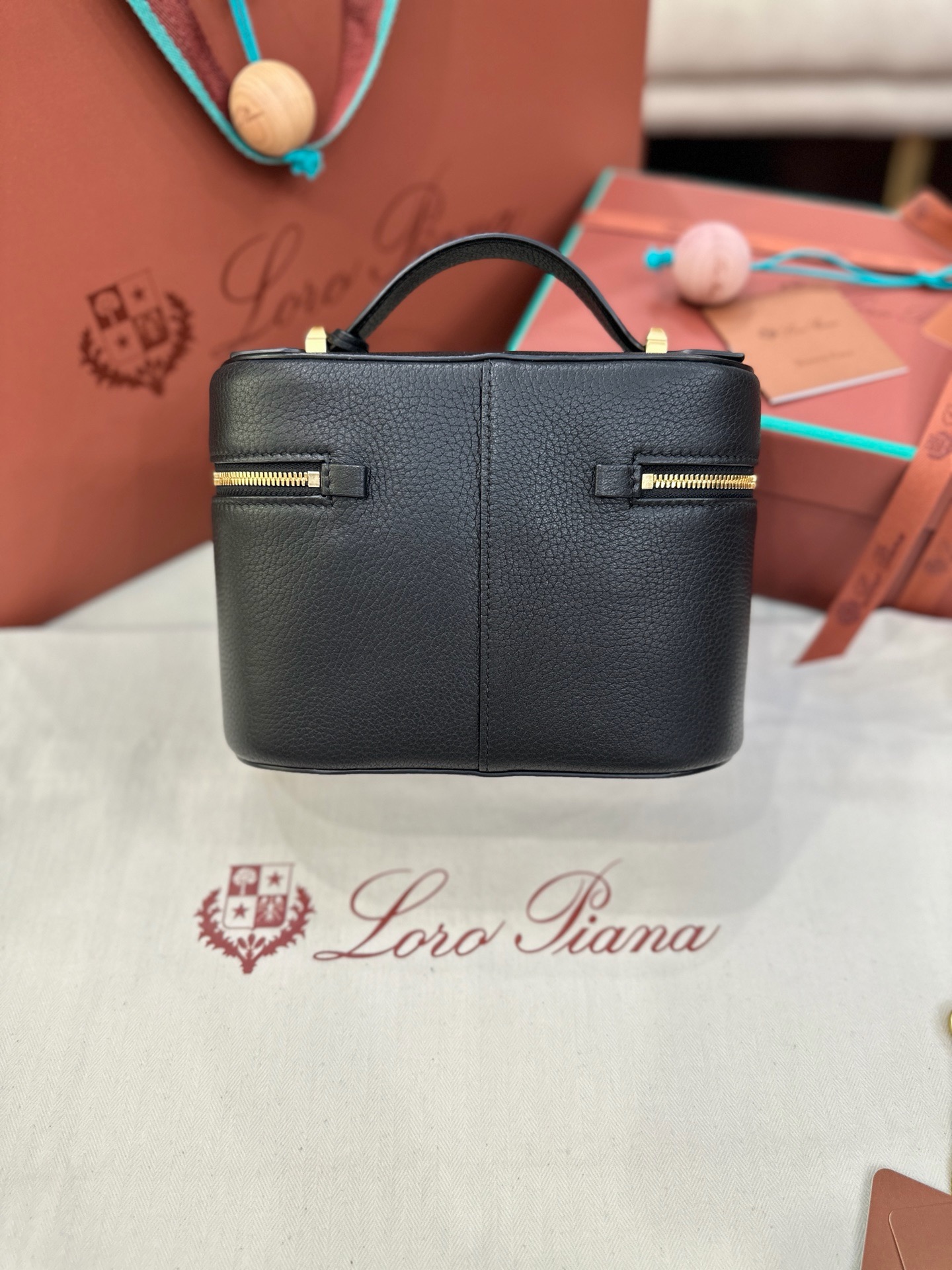 Loro Piana L21 black sheepskin leather handbag