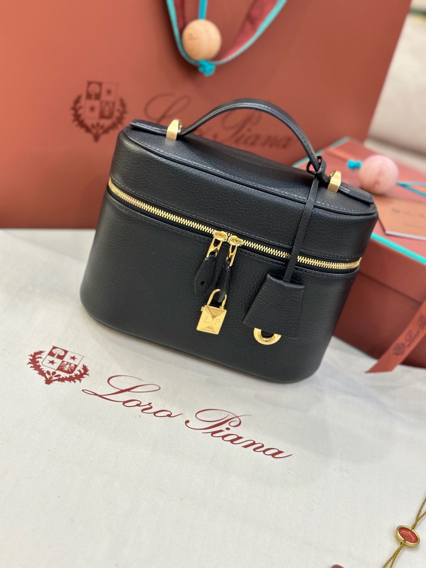 Loro Piana L21 black sheepskin leather handbag
