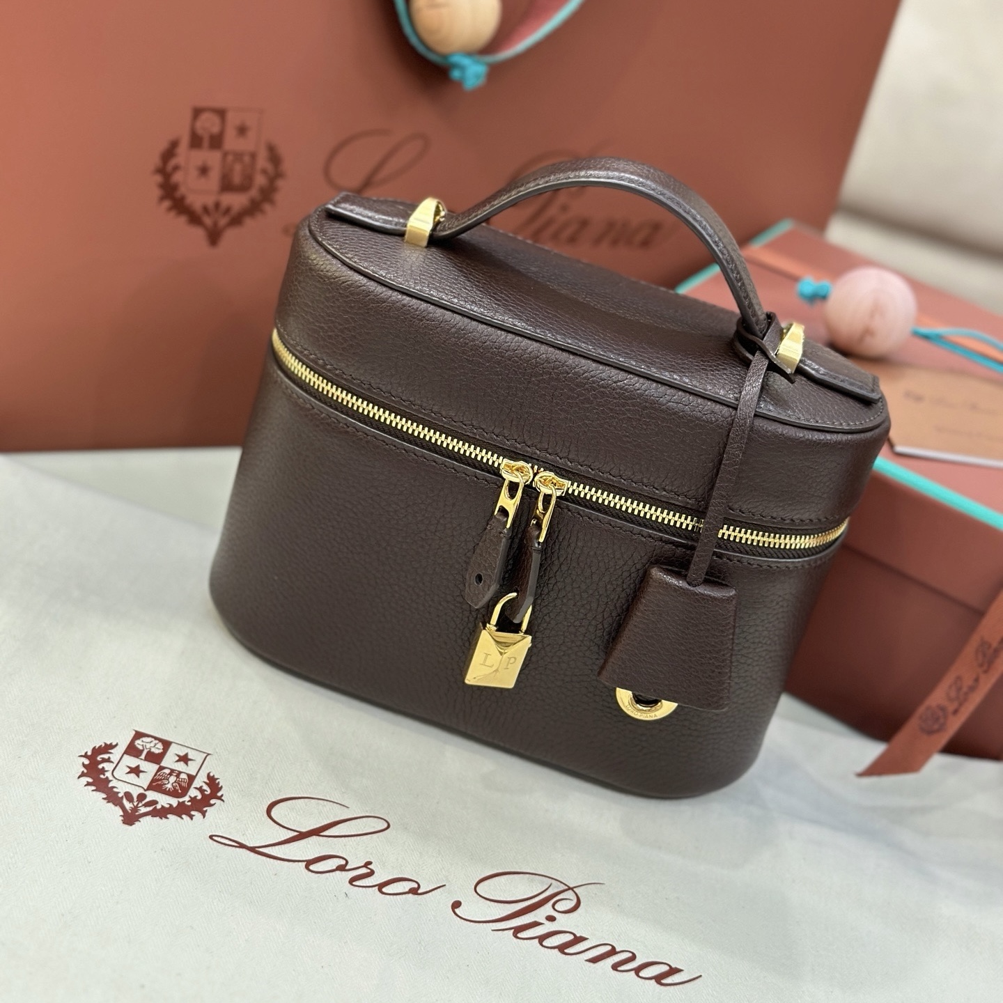 Loro Piana L21 dark chocolate sheepskin leather handbag