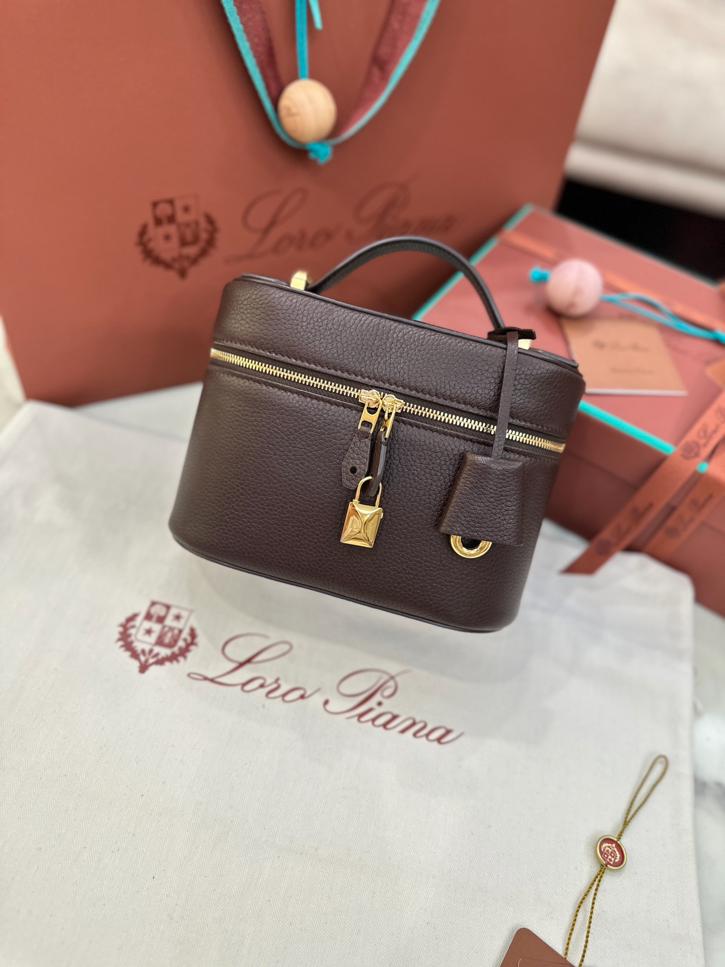 Loro Piana L21 dark chocolate sheepskin leather handbag