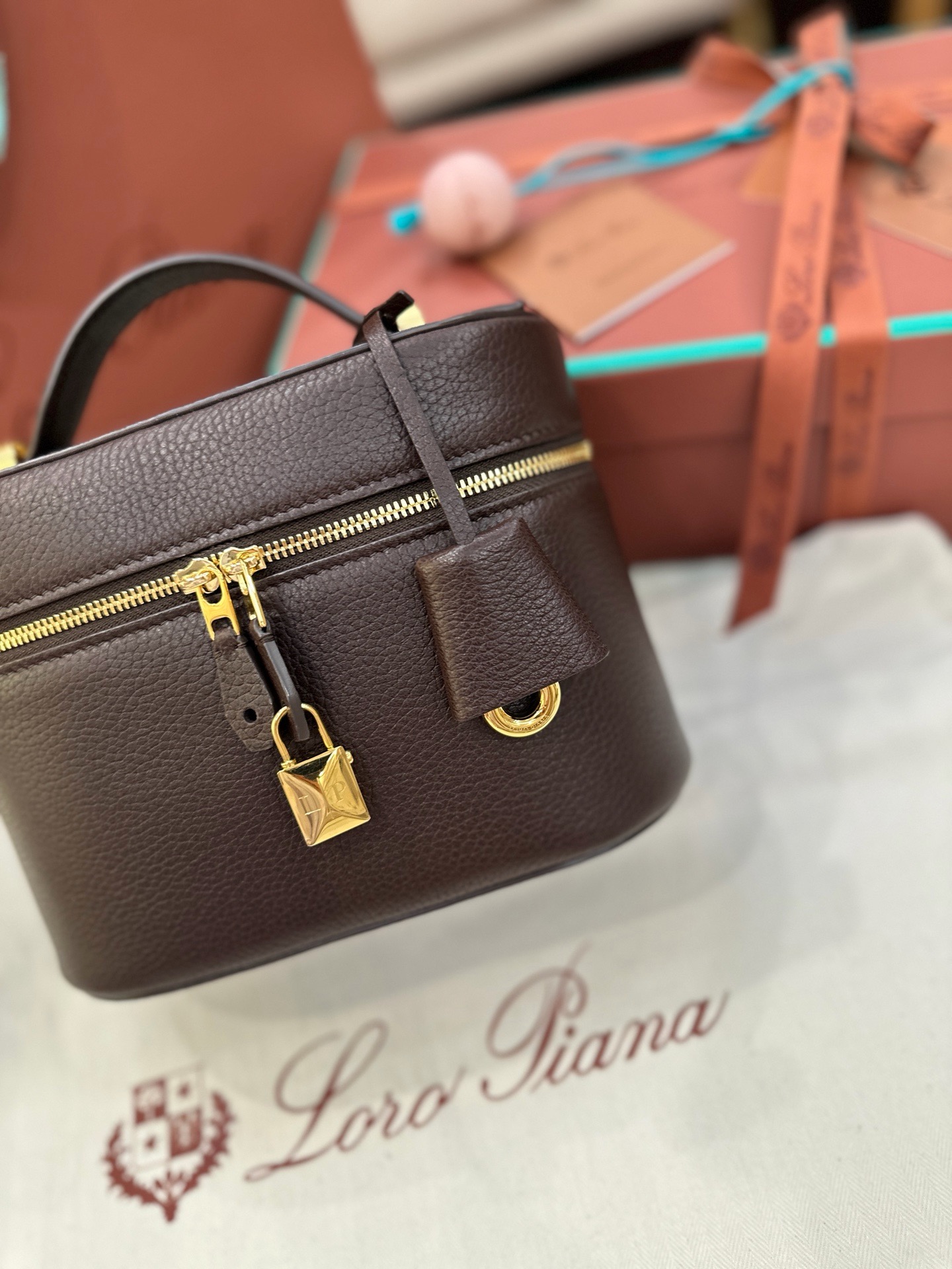 Loro Piana L21 dark chocolate sheepskin leather handbag