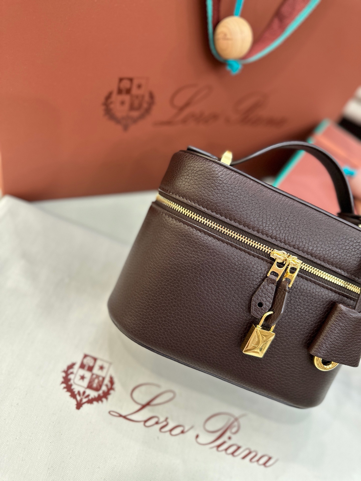 Loro Piana L21 dark chocolate sheepskin leather handbag