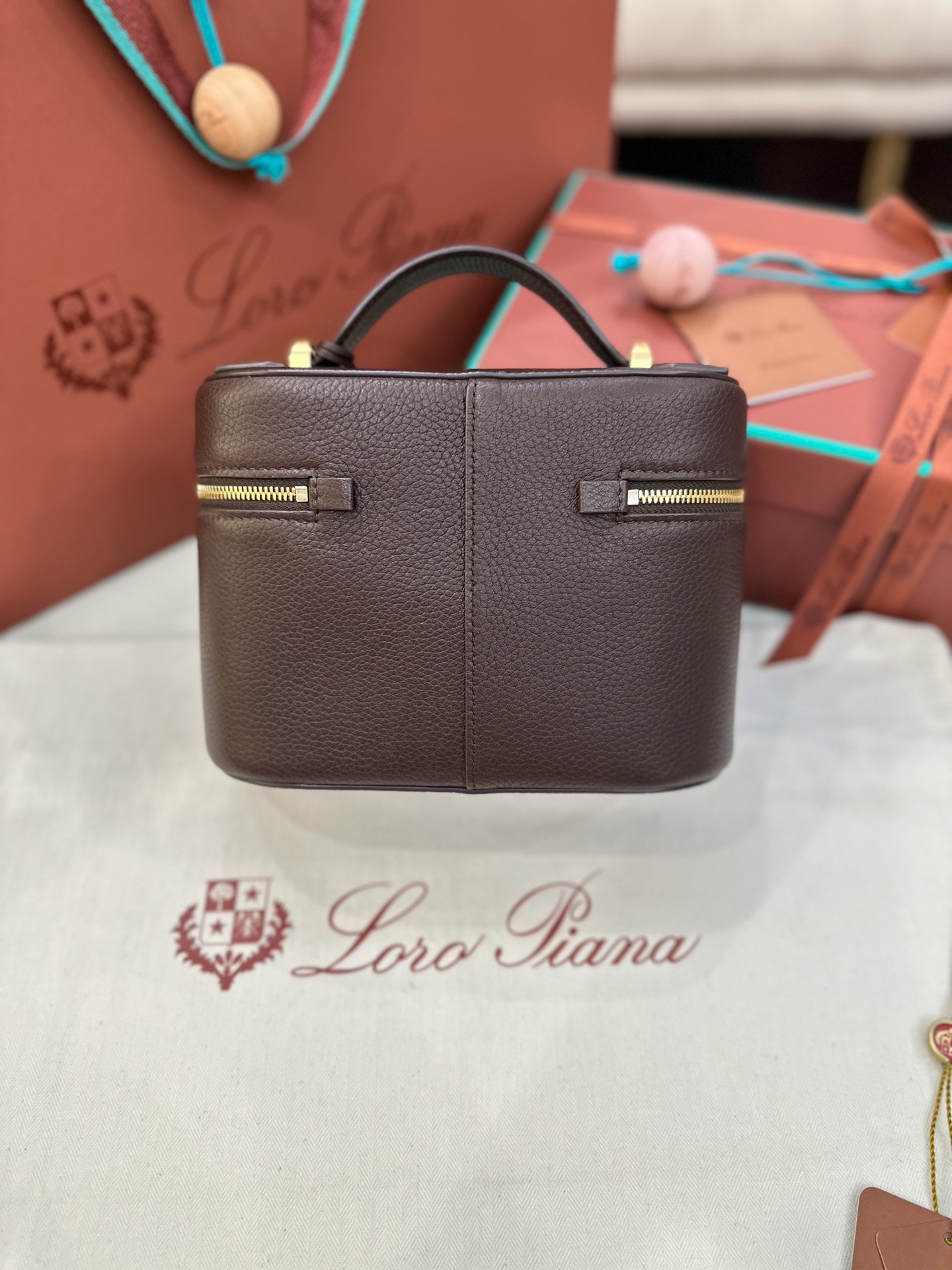 Loro Piana L21 dark chocolate sheepskin leather handbag