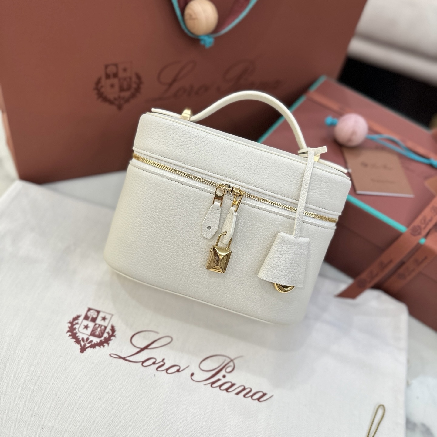 Loro Piana L21 cream white sheepskin leather handbag