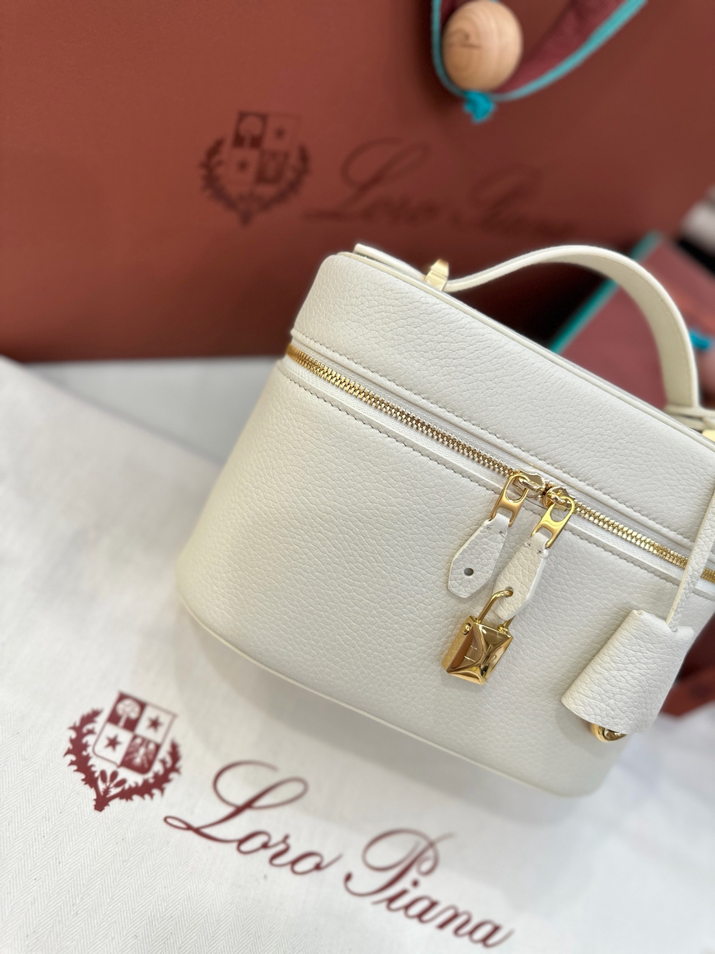 Loro Piana L21 cream white sheepskin leather handbag
