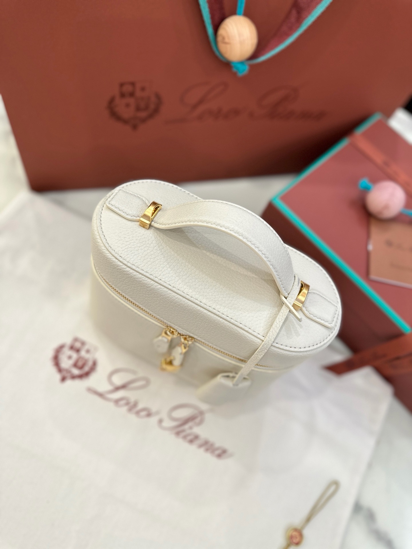 Loro Piana L21 cream white sheepskin leather handbag