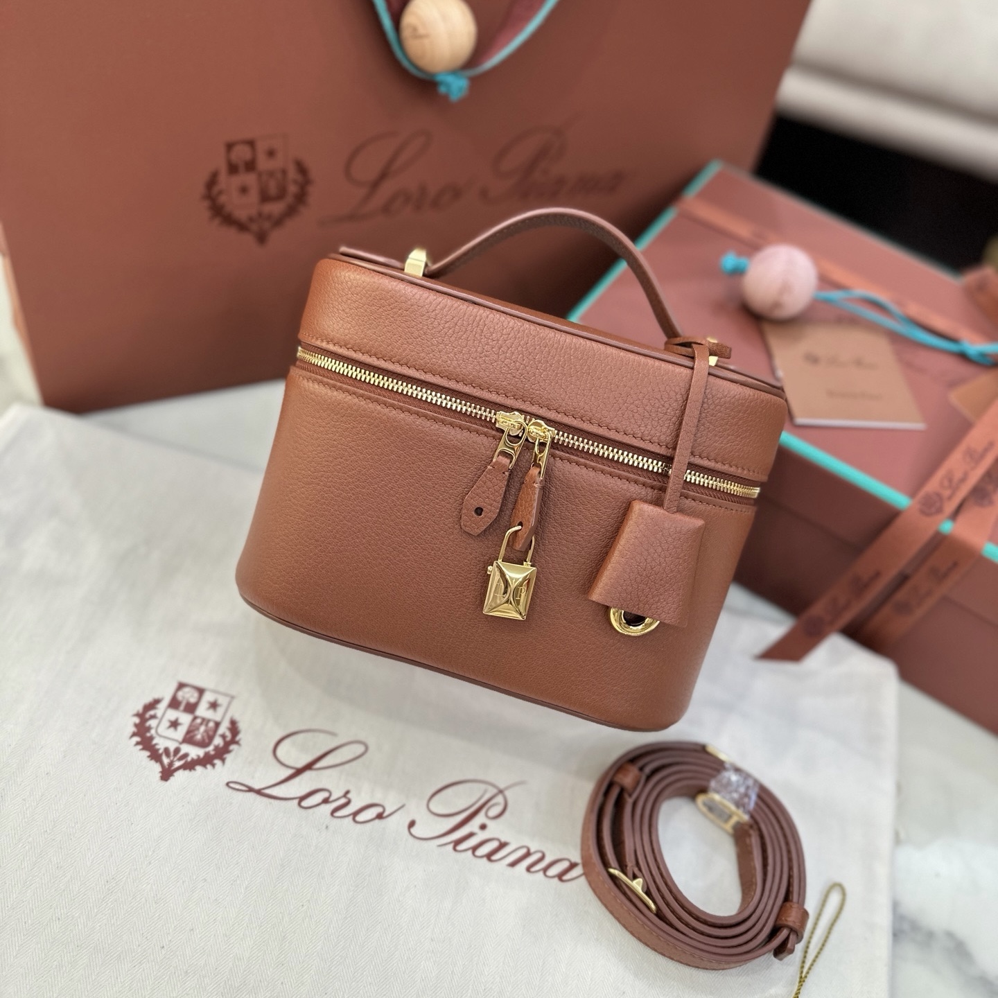 Loro Piana L21 warm brown sheepskin leather handbag