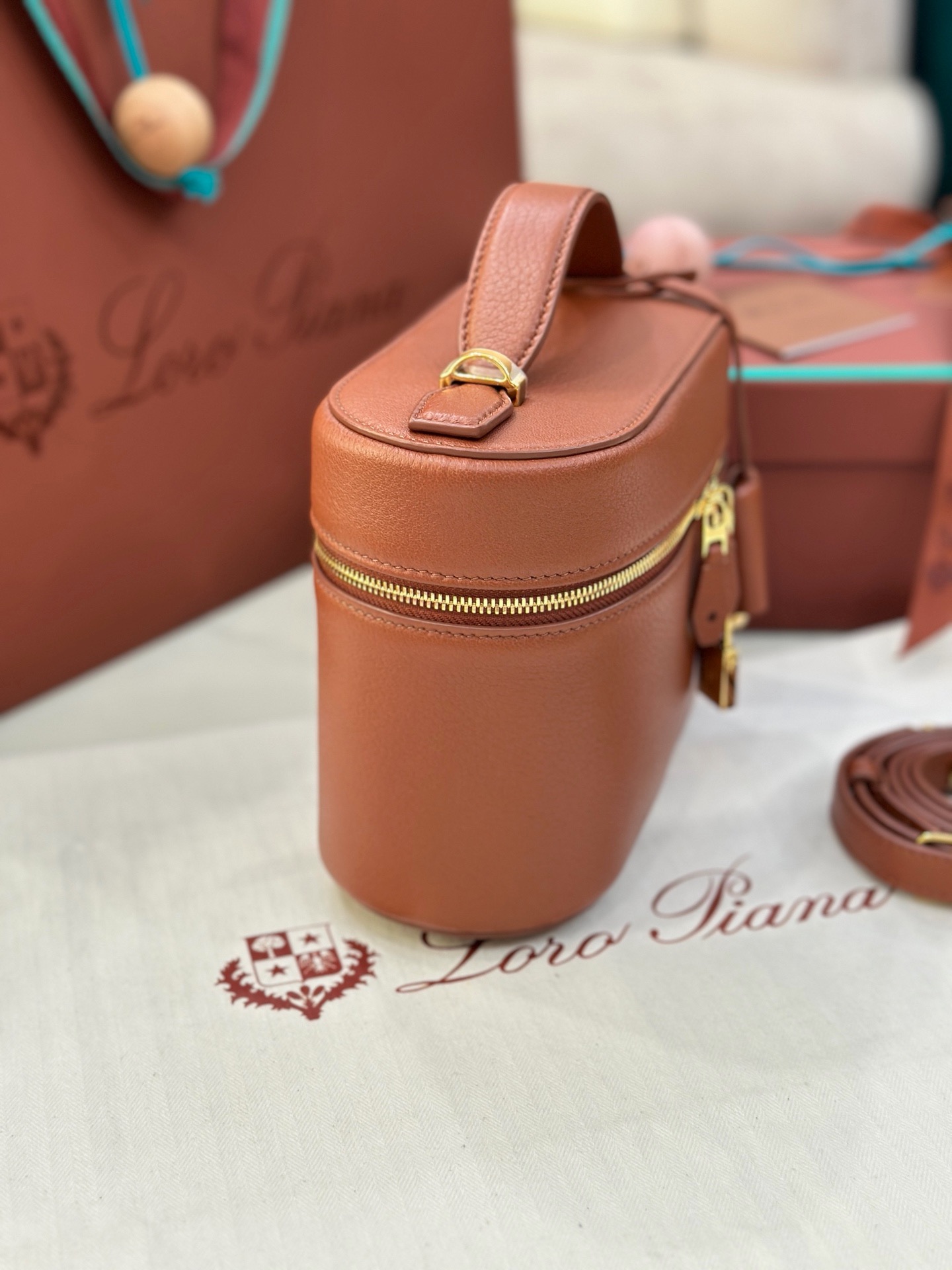 Loro Piana L21 warm brown sheepskin leather handbag