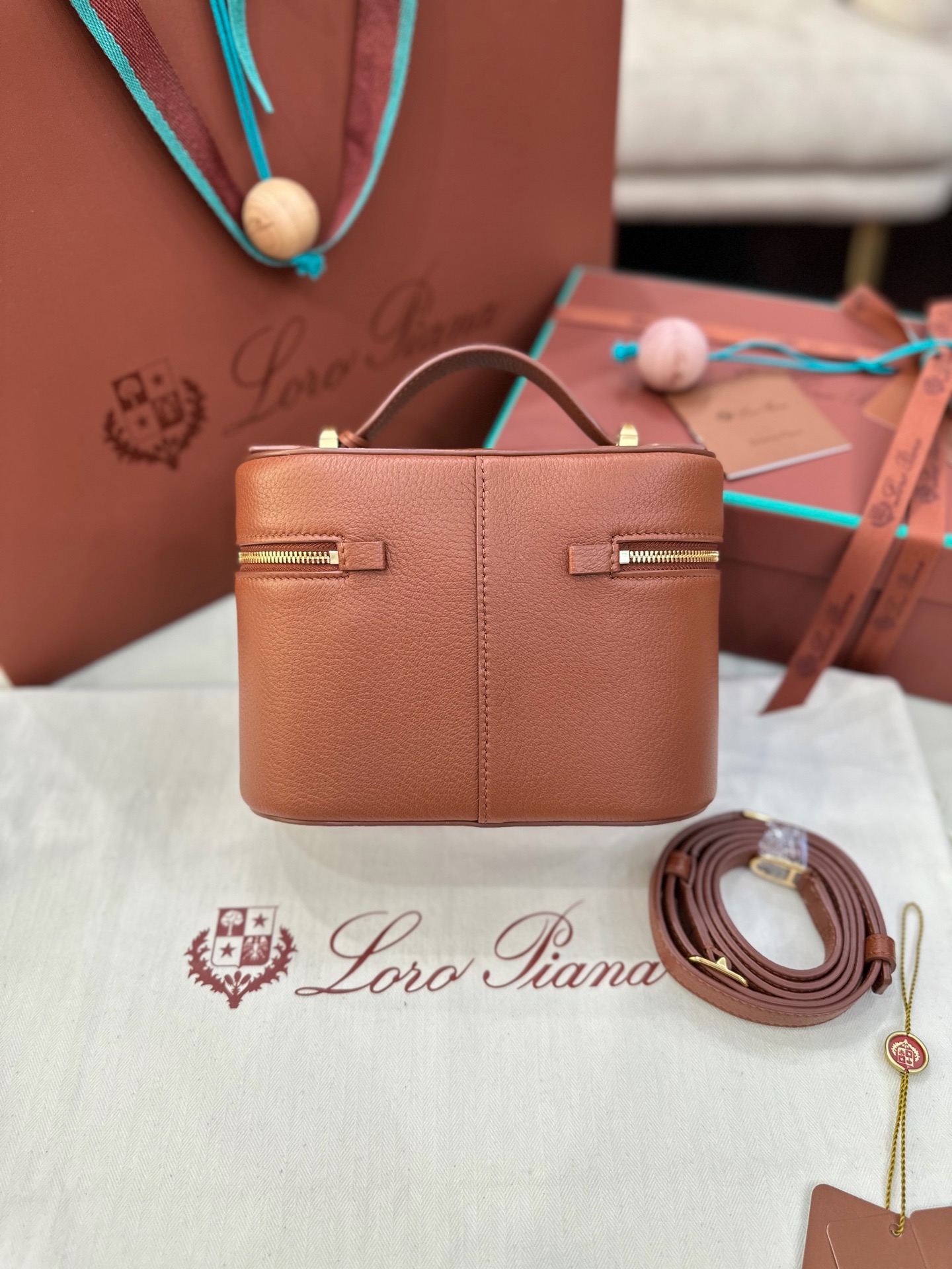 Loro Piana L21 warm brown sheepskin leather handbag