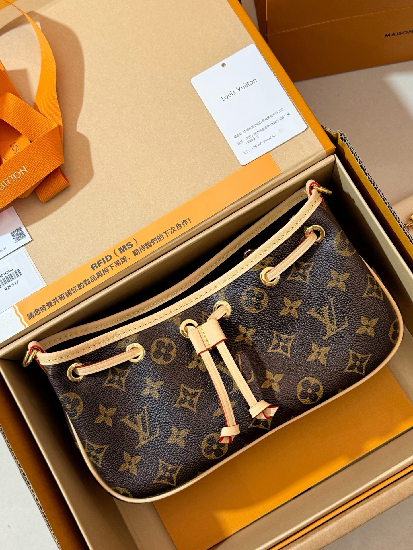 Louis Vuitton Nano Frivole M29537 monogram canvas drawstring bucket bag